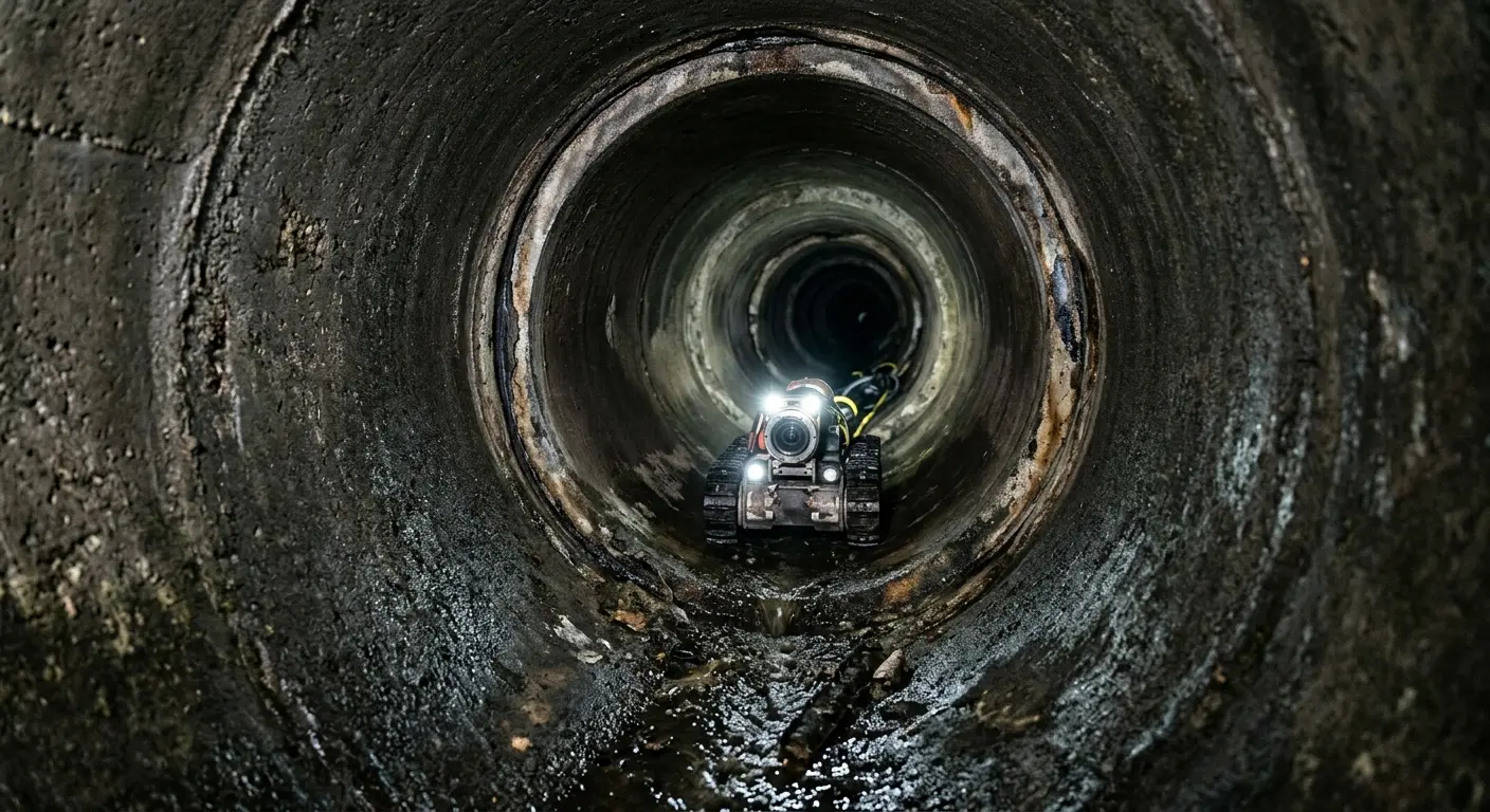 Robotic sewer camera inspecting pipe interior for Drain Snake Service in Athens