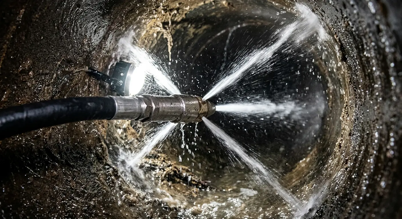 High-pressure hydro jetting nozzle cleaning sewer pipe for Sewer Line Relining in Athens